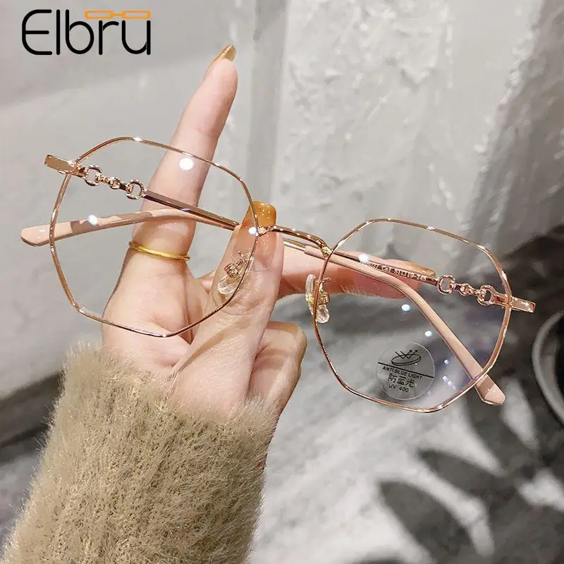 

Elbru Women Anti-blue Light Myopia Glasses Fashion Metal Irregular Nearsighted Eyeglasses Unisex Myopic Optical Eyewear 0 to-600