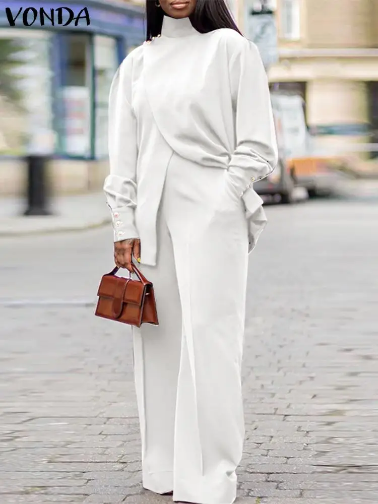 Элегантные женские костюмы размера плюс VONDA Осенние однотонные с высоким воротом