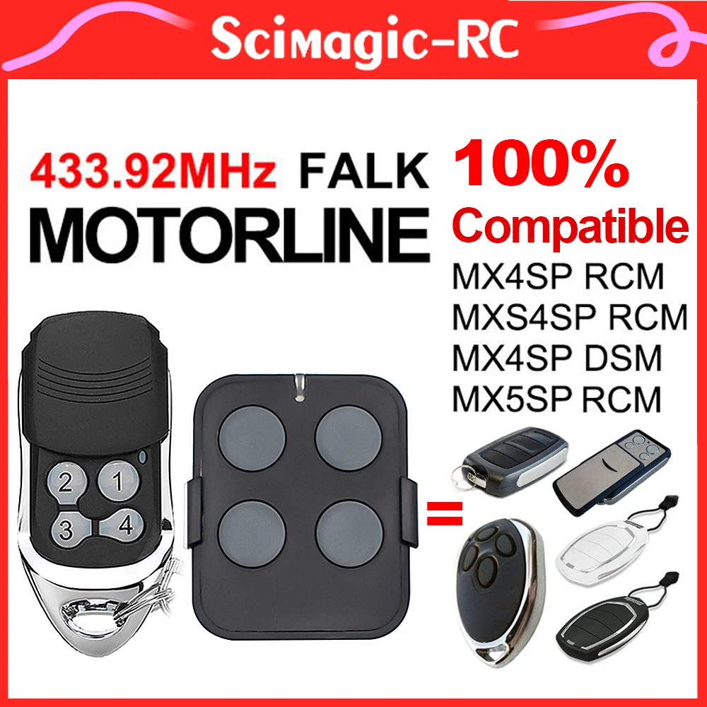 

100% совместимый пульт дистанционного управления гаражными воротами Motorline MX4SP DSM RCM 433,92 МГц. Для устройства открывания дверей ворот MOTORLINE 433 МГц