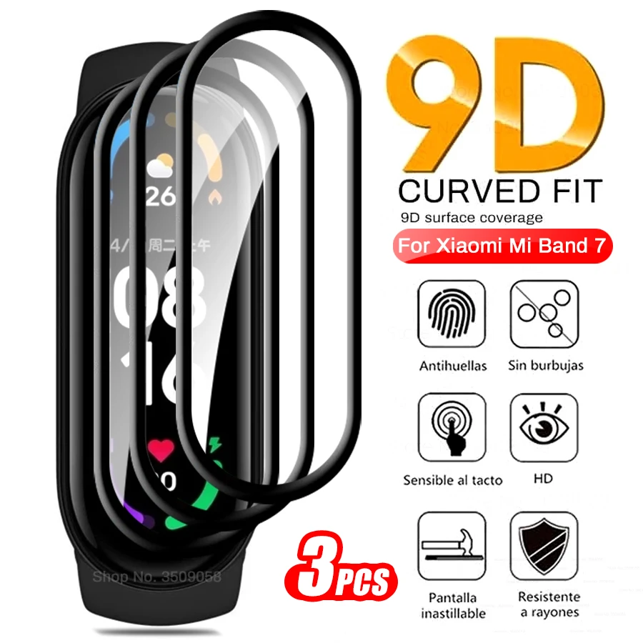 

3 шт., Защитное стекло для Xiaomi Mi Band 7 9D