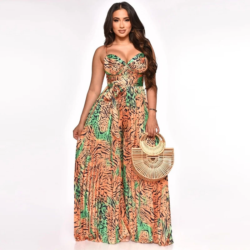 

Женский Летний комбинезон с V-образным вырезом и широкими штанинами