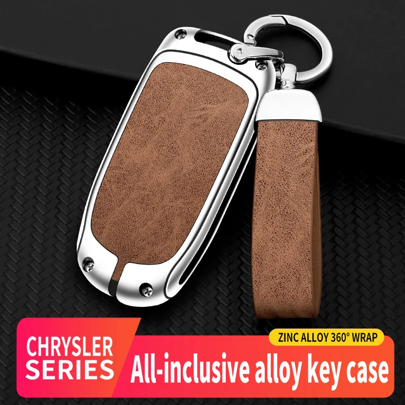 

Zinc Alloy+Leather Car Remote Control Car Key Case Shell For Chrysler 200 300C Cover Auto Keyless Keychain Car Key Accessories