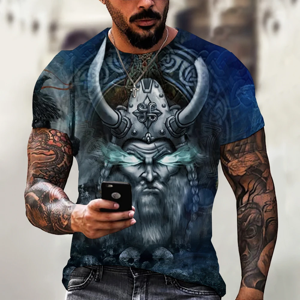 

Vintage Viking T Shirt For Men 2023 3D Odin Print Short Sleeve Tops Tees Oversized Casual Loose Clothing Street Sweatshirt 6XL