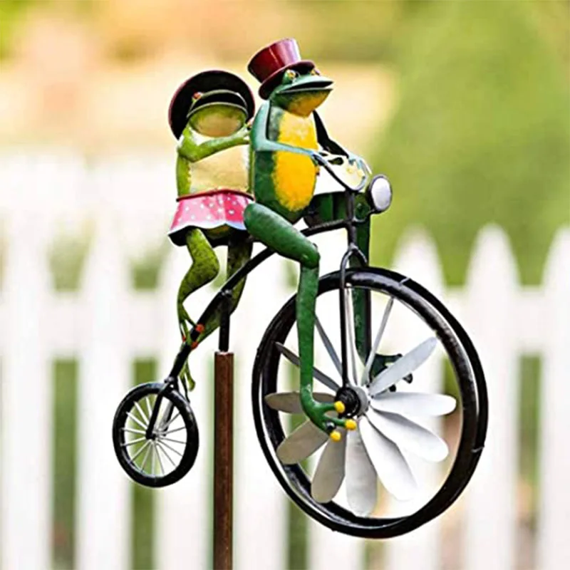 

Wind Spinners Metal Funny Frog Riding Vintage Bicycle Wind Sculptures Garden Animal Windmill Statues Yard Lawn Patio Decoration