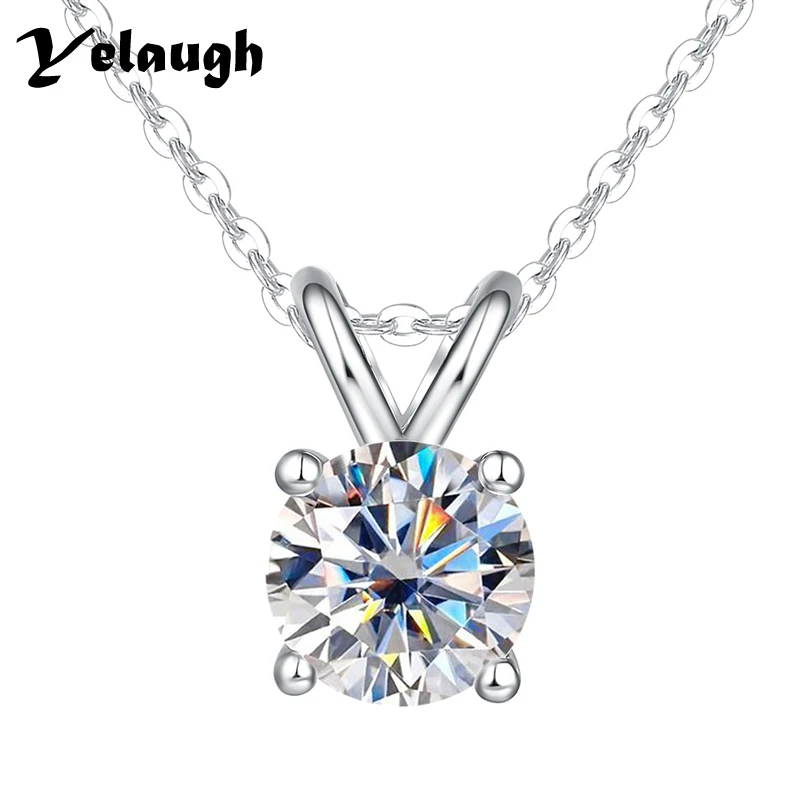 

Yelaugh 6.5mm 1ct D Color Moissanite Wedding Pendant Necklace Women Sterling Silver 18K Gold Plated Engagement Chain Necklace