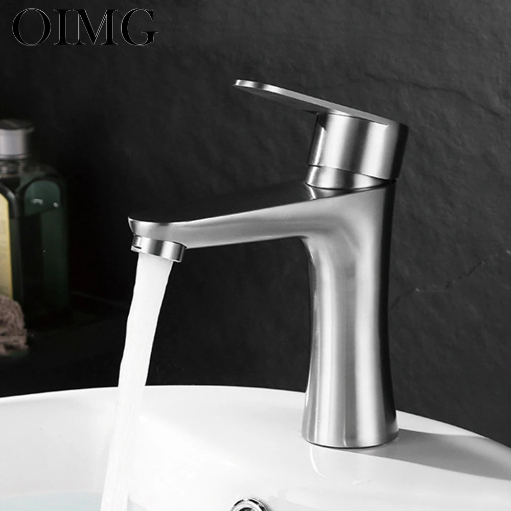 

Смеситель для раковины OIMG из нержавеющей стали, смеситель для горячей и холодной воды с одним отверстием для ванной комнаты, умывальник для ...