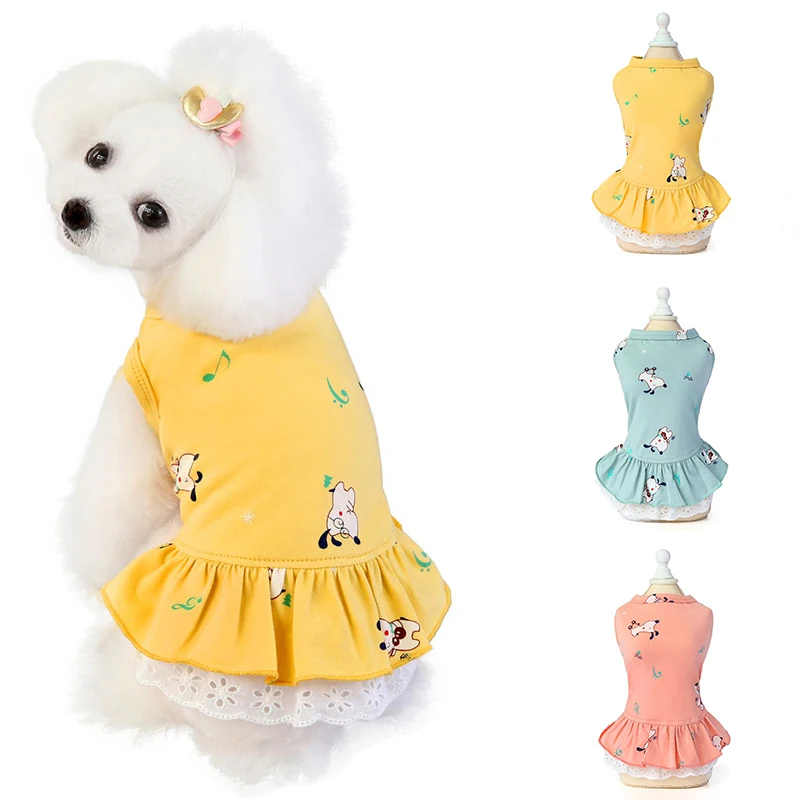 

Милое Платье с принтом для питомца, одежда для щенка, юбка для собаки, милая прочная хлопковая кружевная юбка с принтом собаки для маленьких собак