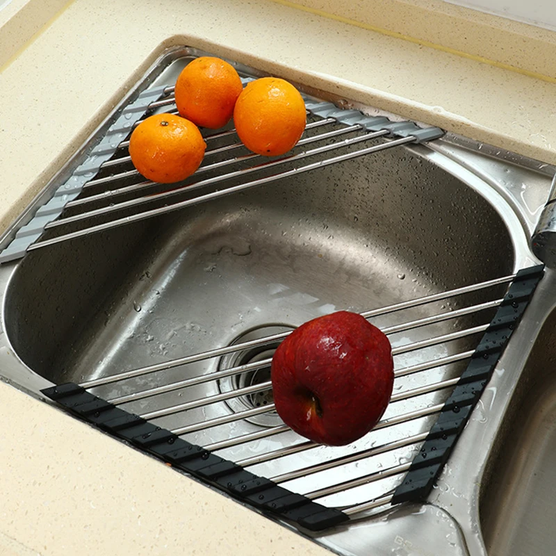 Складная стойка-органайзер для кухонной раковины из нержавеющей стали