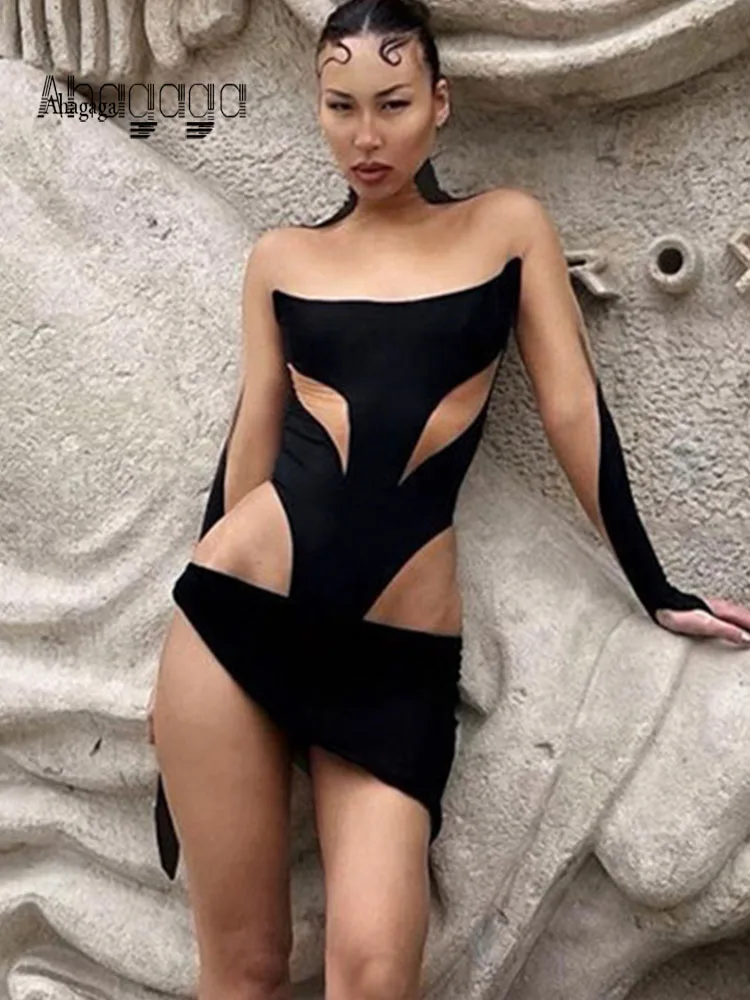 

Ahagaga Fashion Sexy Women Bodysuits Mesh See Through Patchwork Streetwear Regular Casual Long Sleeve Slim Bodycon Rompers Tops