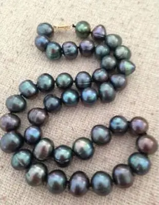 

ОГРОМНЫЙ 18 дюймов 9-10 мм натуральный цвет, подлинный черный цвет синее жемчужное ожерелье 777AAA