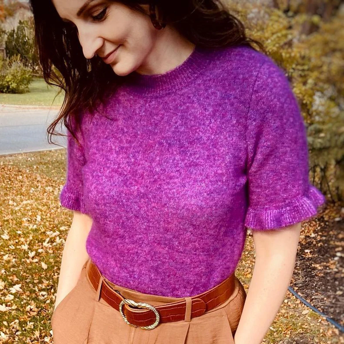 

Ruffle Rayon Pullover Sweater Women Autumn Winter O-neck Jumper Sweater Fashion Short Sleeve Female Fancy Pullovers Sweater Tops