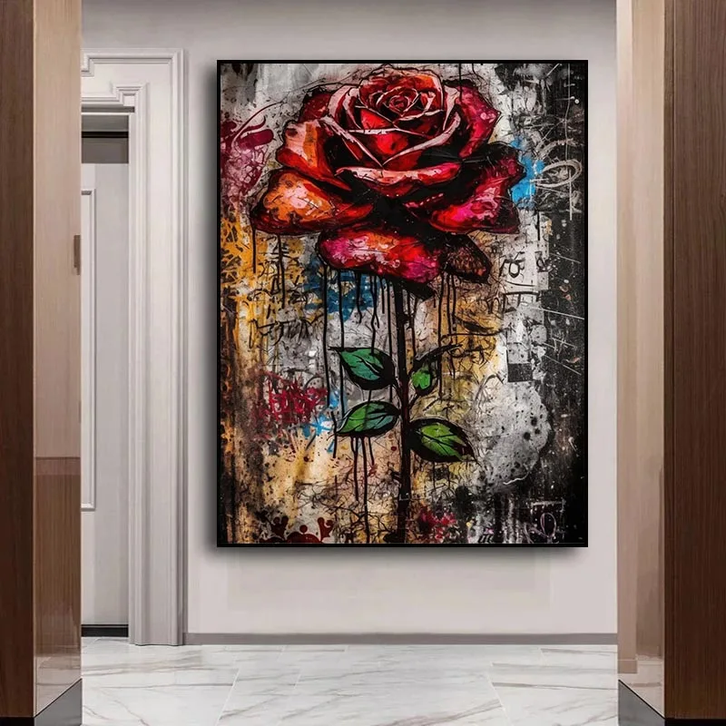 Красная Роза Домашний Декор Холст Картина Граффити Настенное Искусство