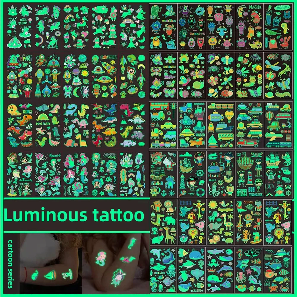 5 шт./лот светящаяся татуировка для лица временная панда Русалка автомобиль