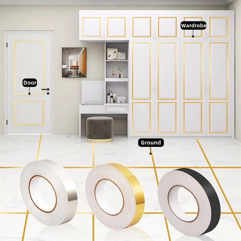 

50M Brushed Gold Silver Floor Seam Tape Waterproof Seam Wall Stickers Wall Gap Ceiling Home Decoration Self-adhesive Tile Tape