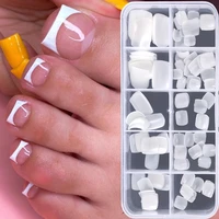 100pcsbox square false toe nails full cover natural white clear press on fake toenail acrylic foot nail art tips manicure tools