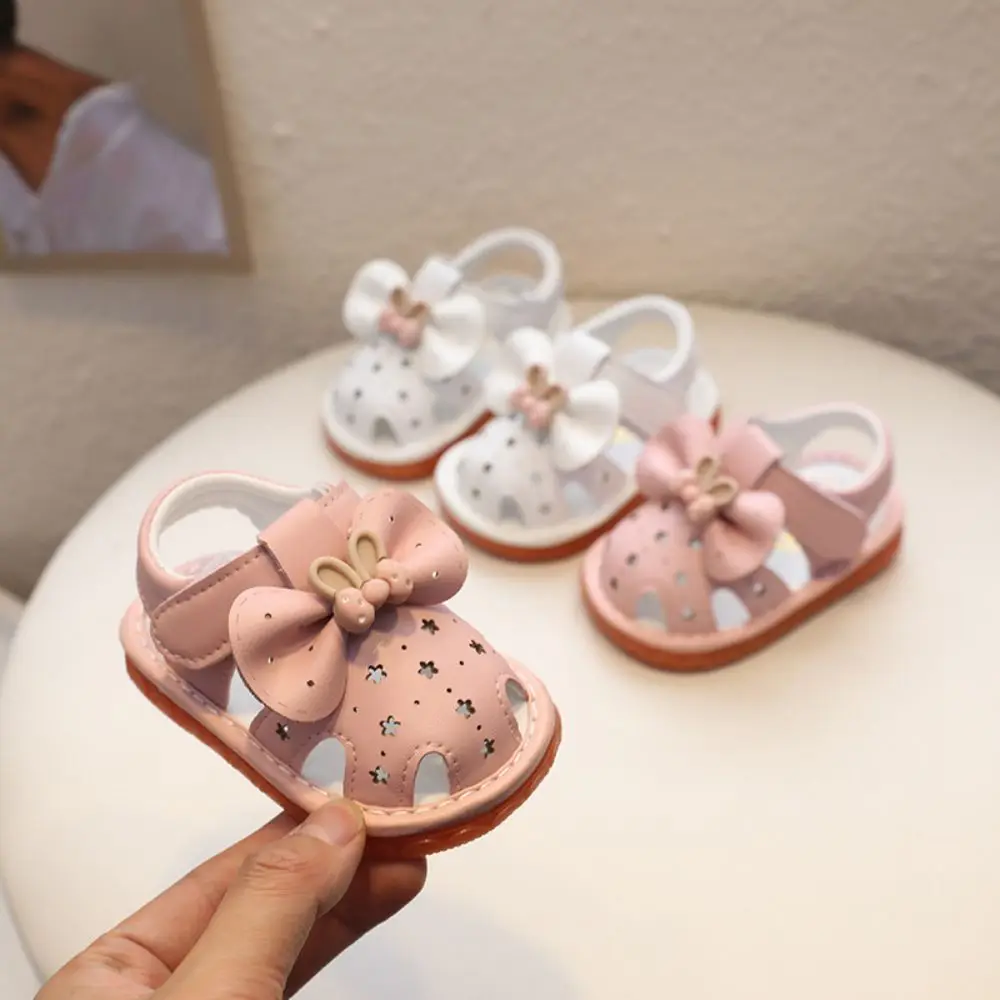 

2023 Toddlers Baby Girls Sandal Shoes Baby Star Small Hollow Out Bowknot Soft Sole Prewalker Sandals Shoes 0-18M First Walkers