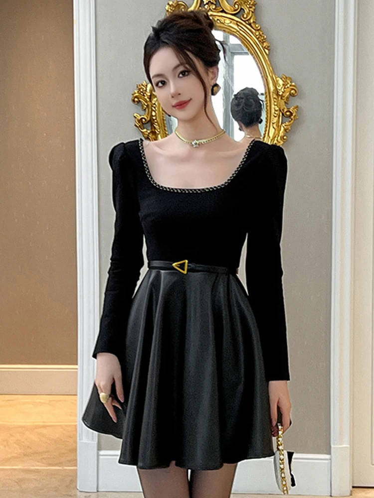 Женское милое мини-платье из искусственной кожи женское сексуальное винтажное