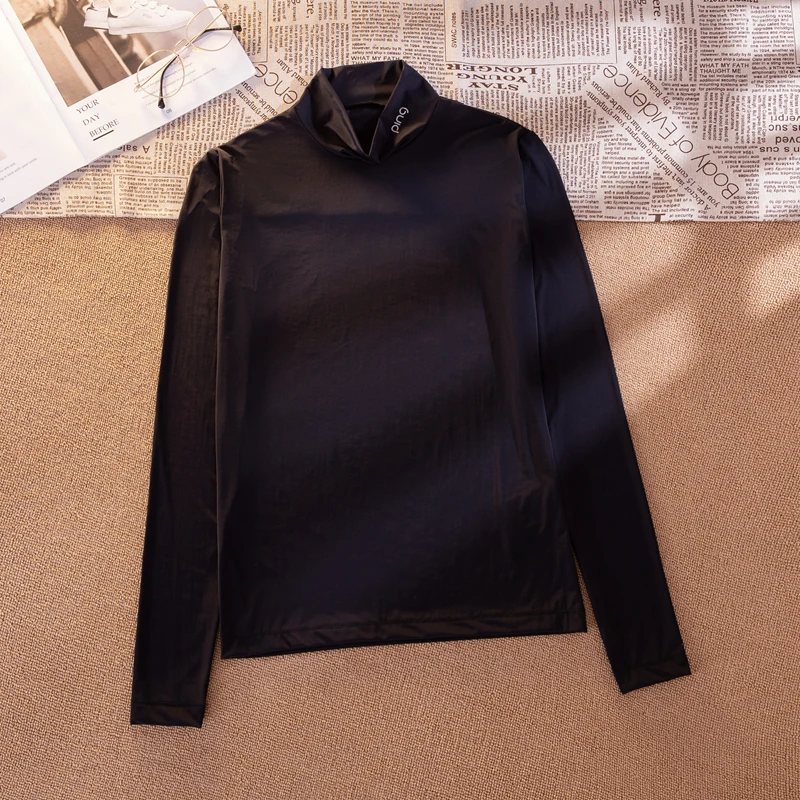 2023 Summer Women Golf Sunscreen with long sleeves and ultra-thin ice silk bottoming shirt and round neck turtleneck top