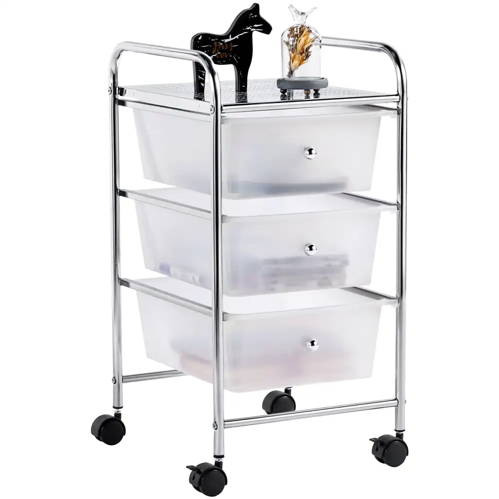 

Rolling Storage Trolley Storage Cart Bin with 3 Plastic Drawers on Wheels, White