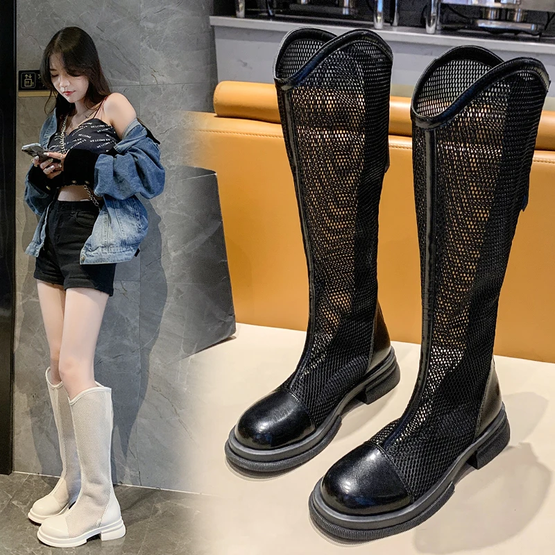 

Summer Women's Net Boots New High Top Cool Boots Platform Breathable Women's Shoes Summer Knee-high Boots