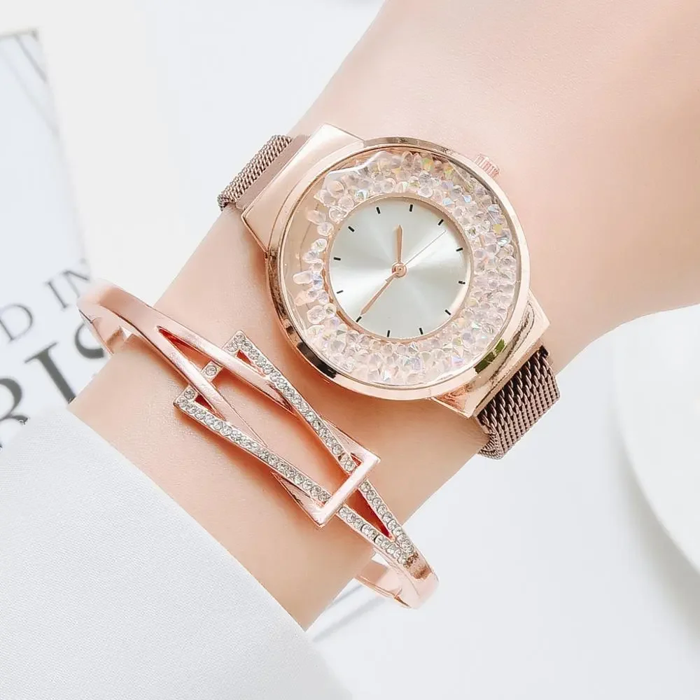 Watches For Women Luxury Ladies Quartz Magnet Buckle Movable Rhinestones Ladies Wristwatches Pink Clock Relogio Feminino
