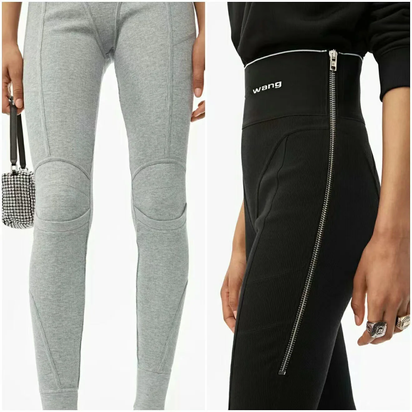 Autumn Winter Knitted Letter-printed Pencil Pants Zipper High-waisted Tight Women's Leggings Trousers