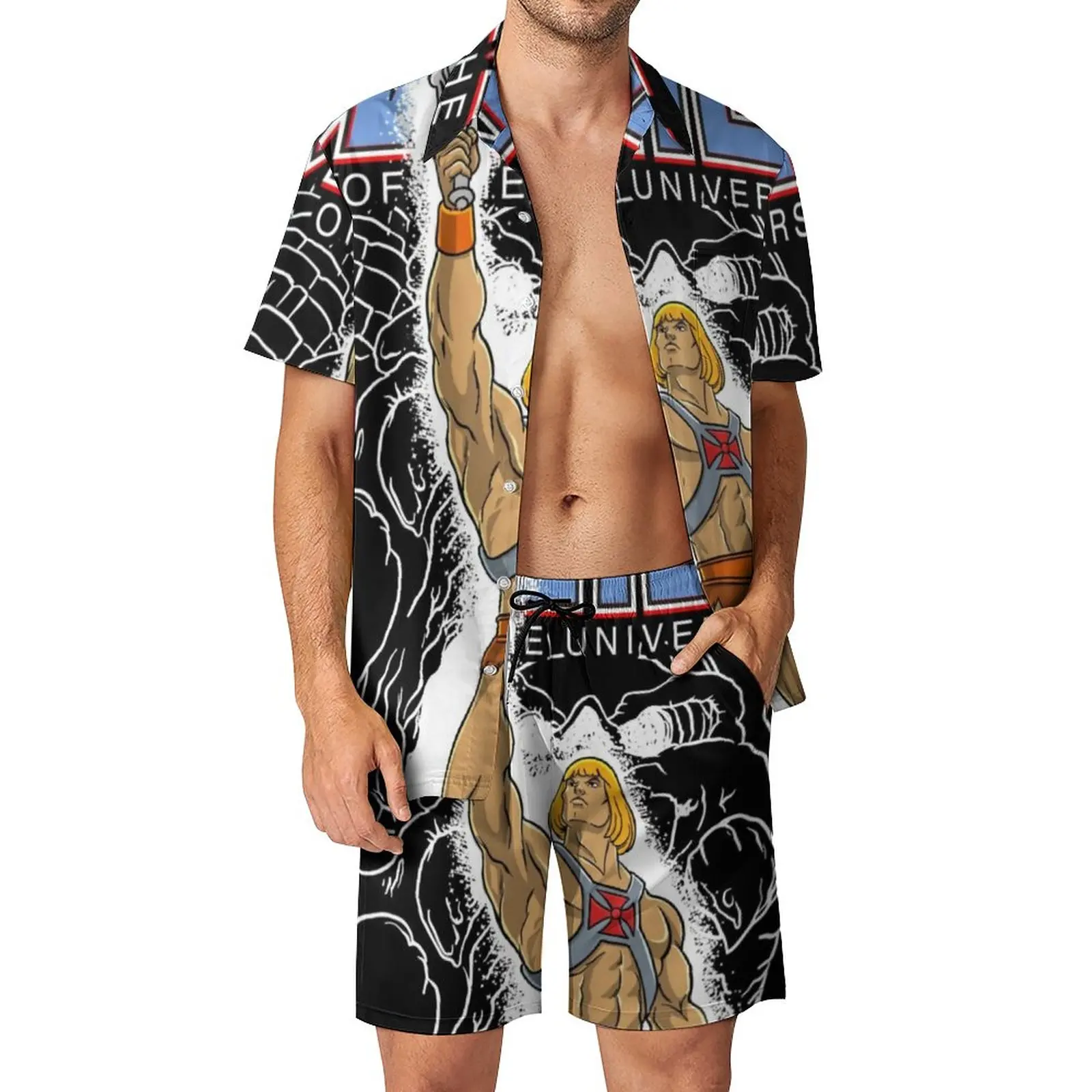 

Powerful Man Vacation Men Sets Masters of The Universe Casual Shirt Set Summer Design Shorts 2 Piece Vintage Suit 2XL 3XL