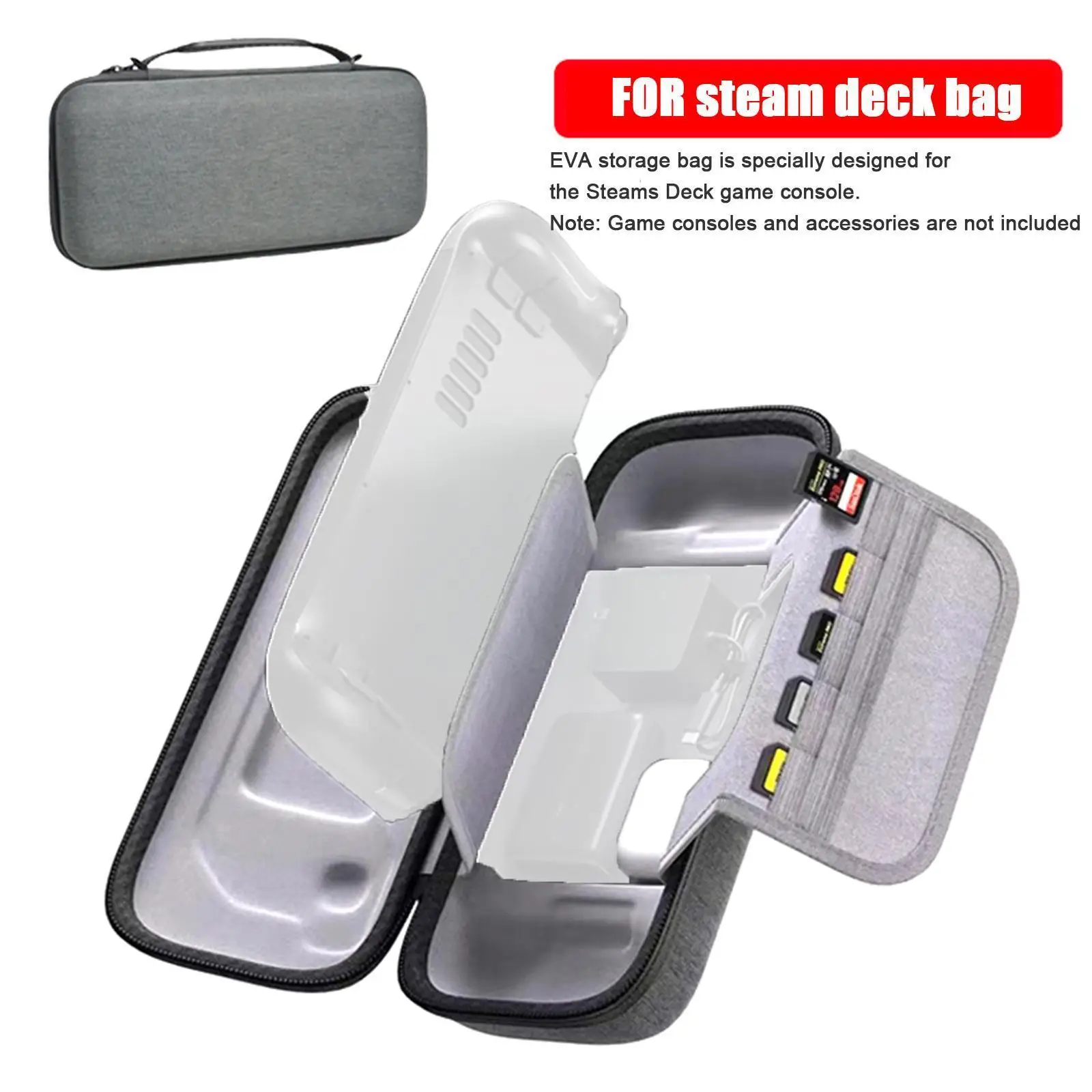 

EVA сумка для хранения для игровой консоли steamdeck, сумка для хранения EVA, чехол для переноски с несколькими отделениями для карт, сумка на молни...