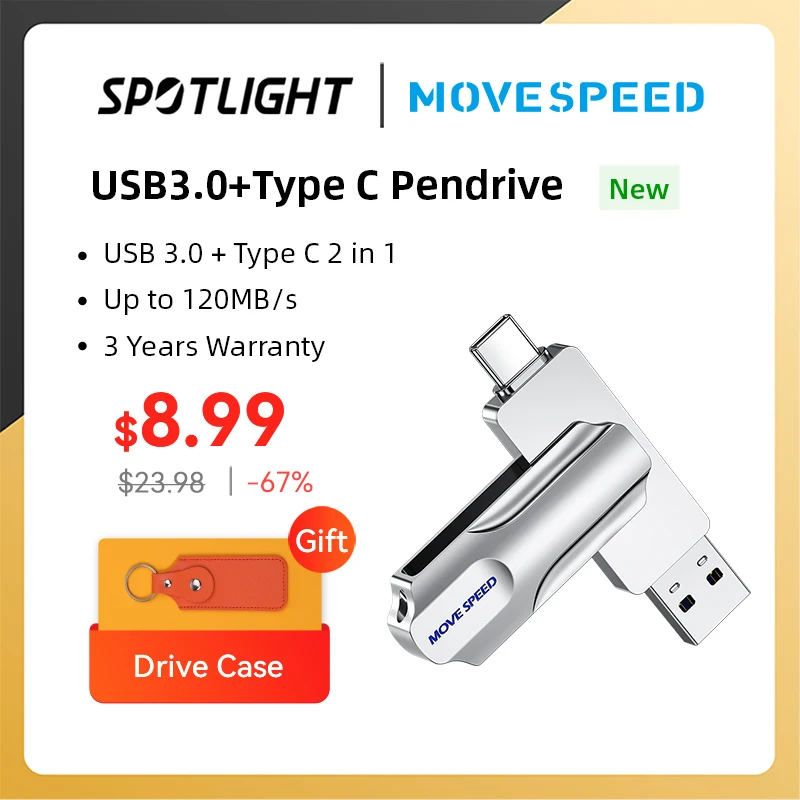 

MOVESPEED 2 in 1 USB Type C Flash Drive Support OTG 64GB 128GB 256GB 512GB USB 3.0 120MB/s Pendrive for Macbook Phones Laptop PC