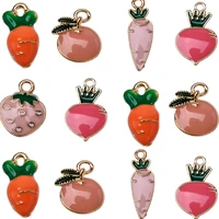 20pcs 917mm cute enamel charm earring pendant necklace keychain fruit strawberry carrot orange diy making bracelet jewelry