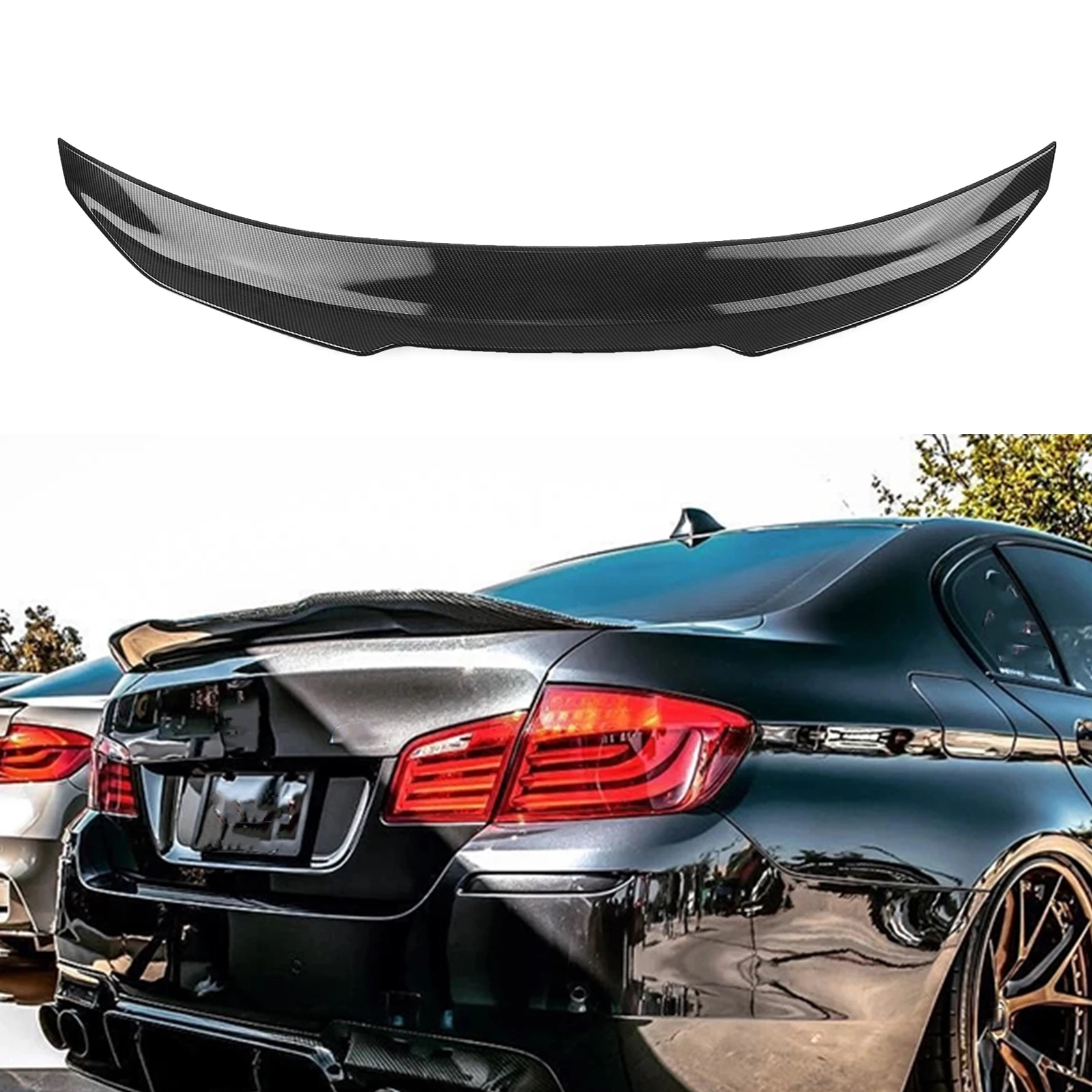 

For BMW F10 F18 5 Series M5 2011-2017 PSM Style Rear Trunk Lid Spoiler Wing Splitter Lip 535i 530i Gloss Black/Carbon Fiber Look