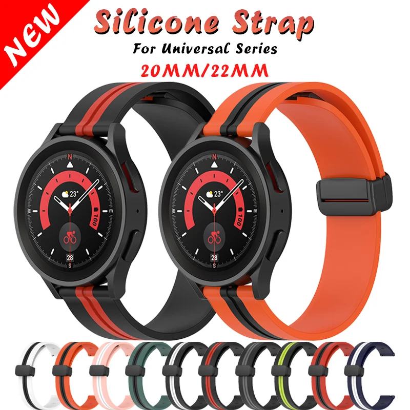 

20 22mm Silicone strap for Samsung watch 4/5 40 44mm 5pro 45mm Magnetic clasp for Galaxy Watch 4 classic 42 46mm for Amazfit bip