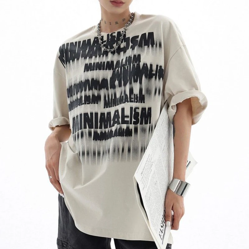 

Gidyq Women Letter Print T Shirts American Style Streetwear All Match Female Loose Short Sleeve Tops Summer Fashion Casual Tees