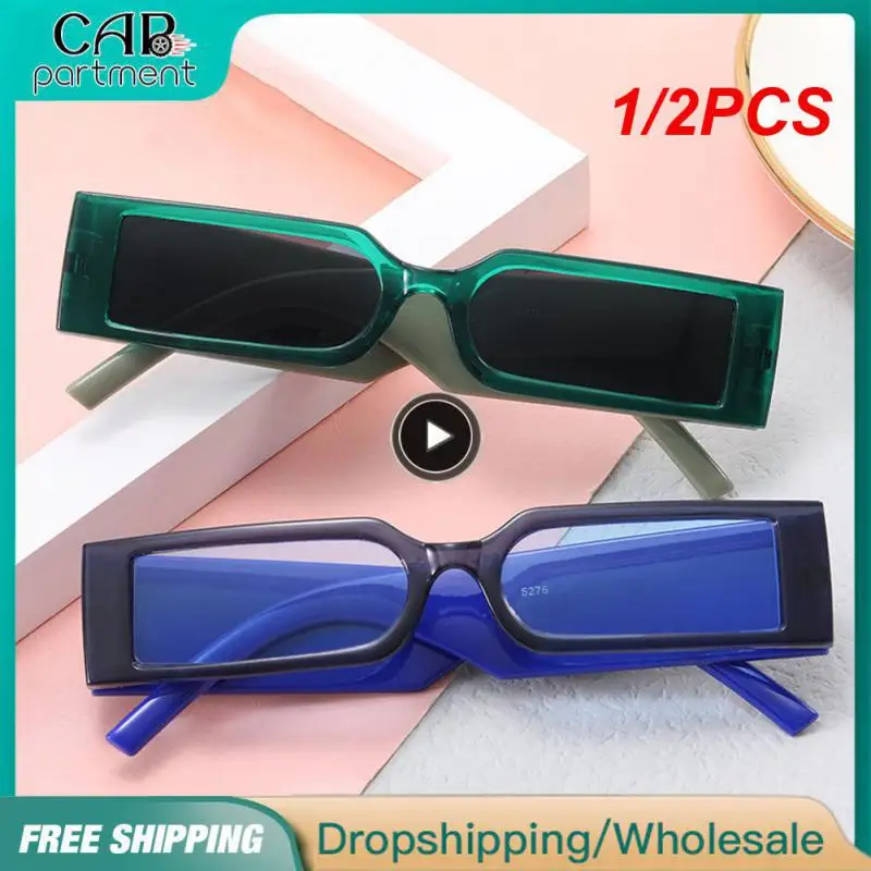 

1/2PCS NEW Rectangle Frame Sunglasses Retro Square Trendy Glasses Ins Style for Men and Women Black Small Frame Sun Glasses