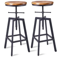 Wooden Round Top Metal Bar Stool With Solid Seat For Kitchen Club Hotel Furniture