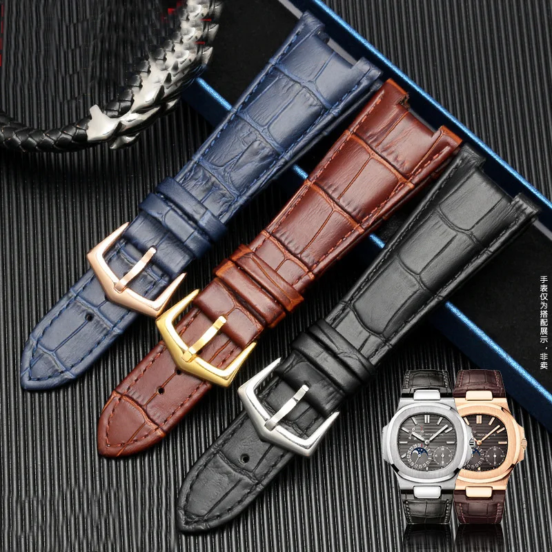 Genuine Leather Watch Band For Patek Philippe 5711 5712G Nautilus Watchs Men Women Concave convex mouth Watch Strap 25-12mm