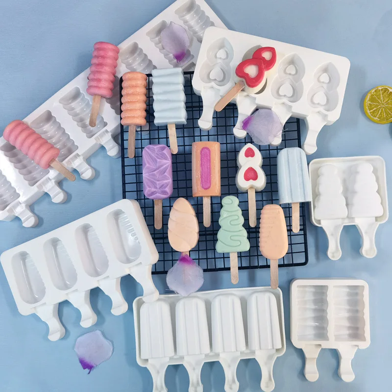 DIYHomemade Popsicle Moulds Freezer 4 Cell Small Size Ice Cube Tray Barrel Makers BakingTools Silicone Cream Mold |