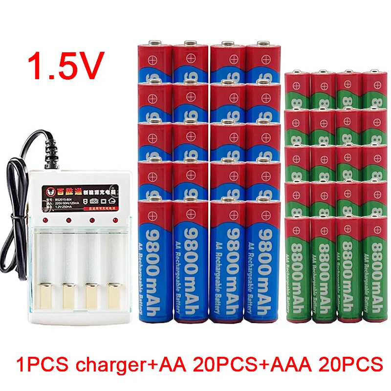 

1.5V Rechargeable Battery, AAA 8800mAh+AA 9800mAh, Alkaline Technology, Suitable for Remote Controls, Toys/+chargers