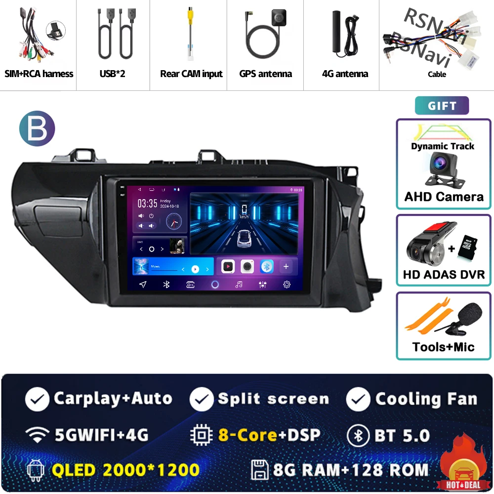 

Android 15 для Toyota Hilux 2015-2023 RHD 2K QLED Android автомобильный радиоприемник мультимедийный видеоплеер стерео CarPlay Dsp головное устройство