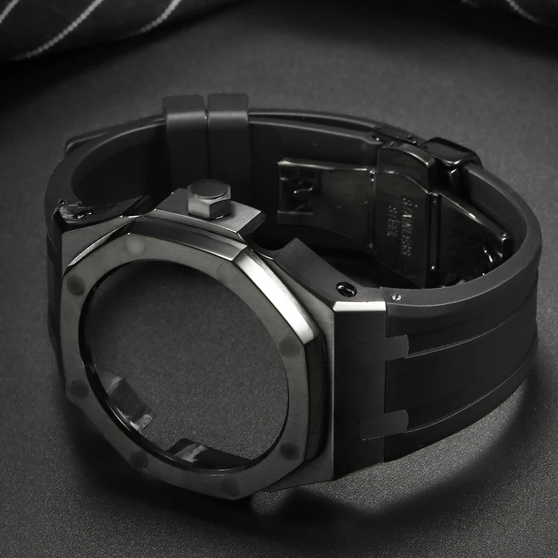 For Casioak GA2100  Stainless Steel Mod Kit Metal Luxury Wristband Modified Watch Strap Case+Rubber Strap