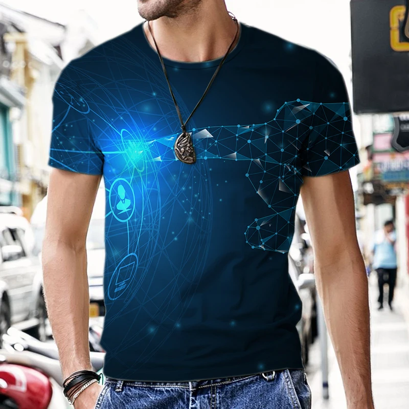 

Men's T-shirts Short Sleeve Technology Geometry Pattern Tees Tops Fashion Funny Harajuku Style 3D Print O-Neck Hip Hop Male Cool