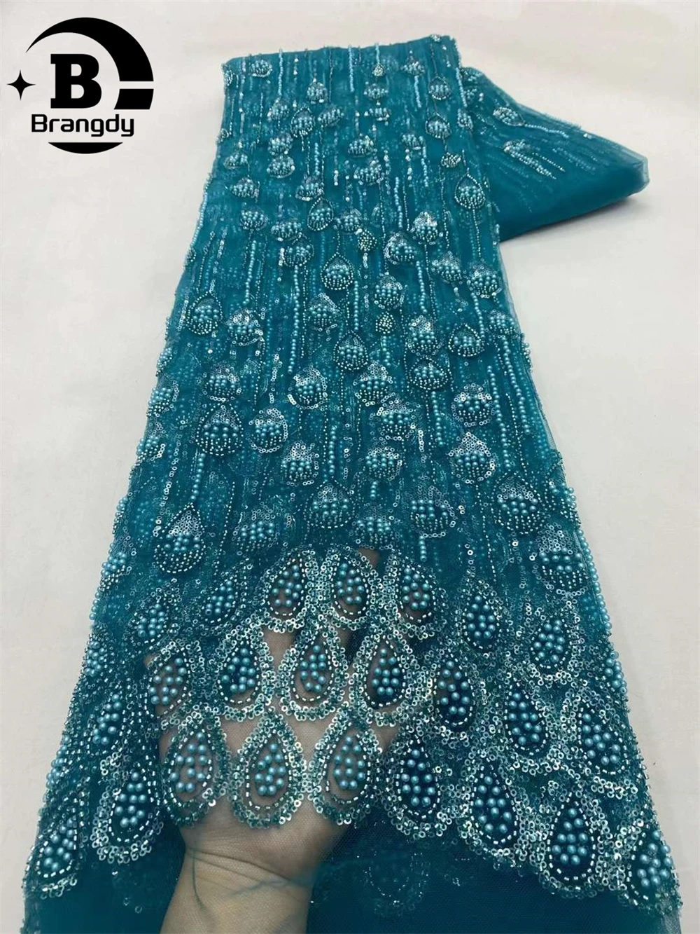 Модная нигерийская кружевная ткань ручной работы с бисером 2024 французская