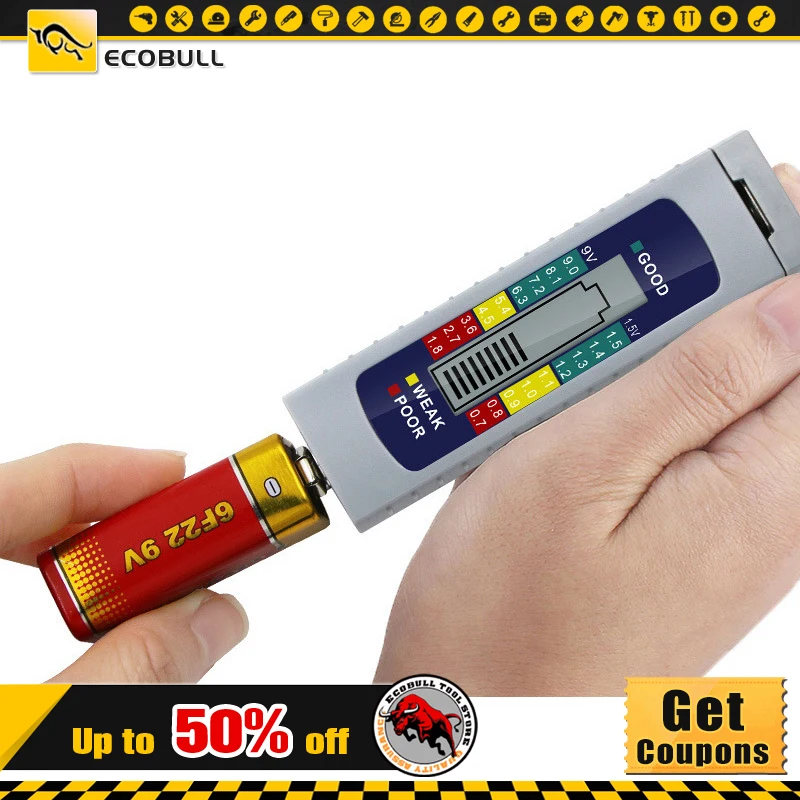 

Digital Battery Tester Universal 9V 1.5V AA AAA Button Battery Capacity Tester Cell Volt Checker Capacitance Diagnostic Tool