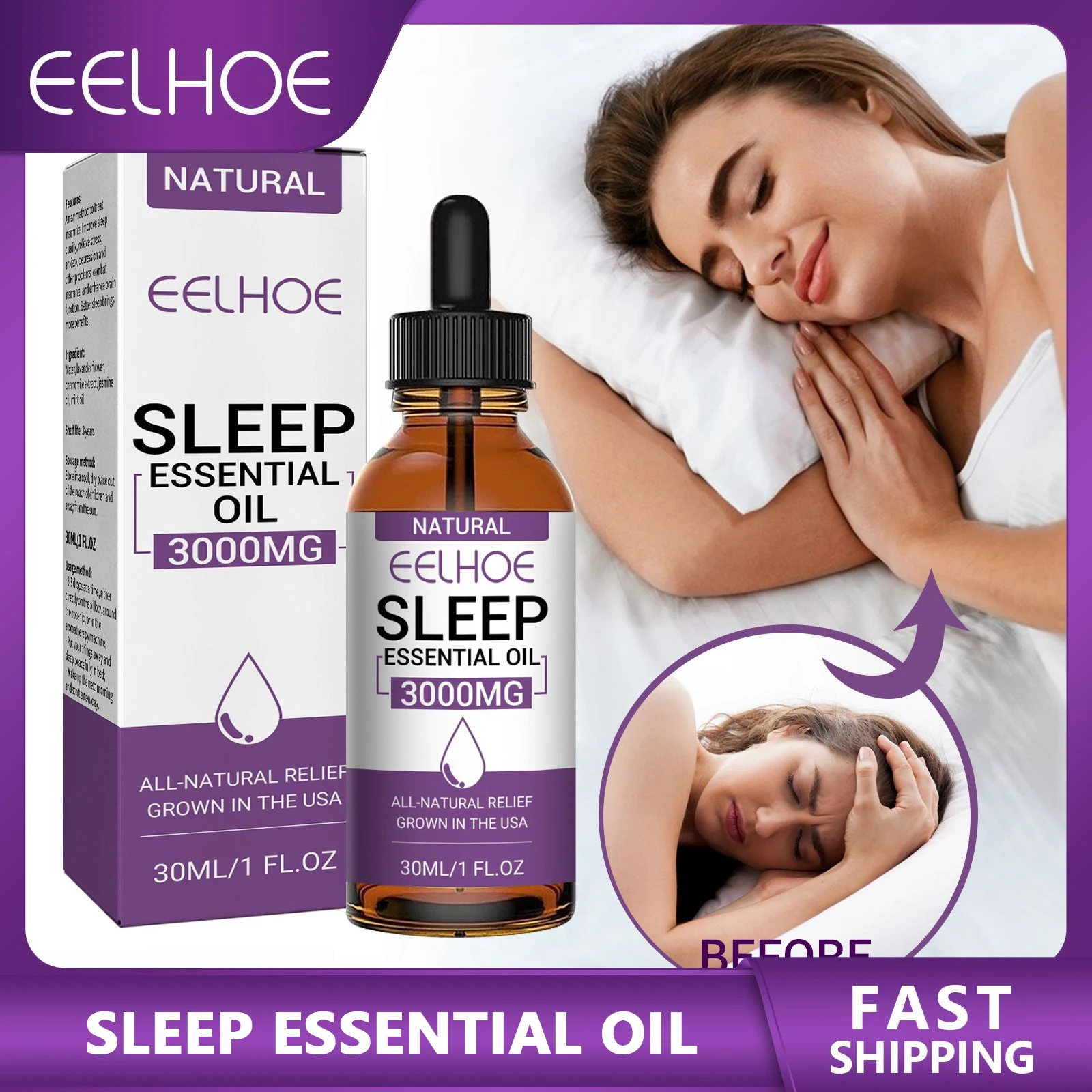 

EELHOE Lavender Sleep Aid Essential Oil Relieve Stress Anxiety Soothing Fatigue Improve Insomnia Aromatherapy Spa Massage Oil