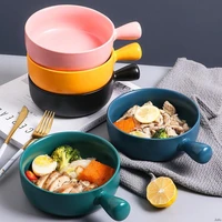 baked noodle ceramic bowl with handle baking bowl pasta plate simple household tableware soup bowl salad bowl ceramic tableware