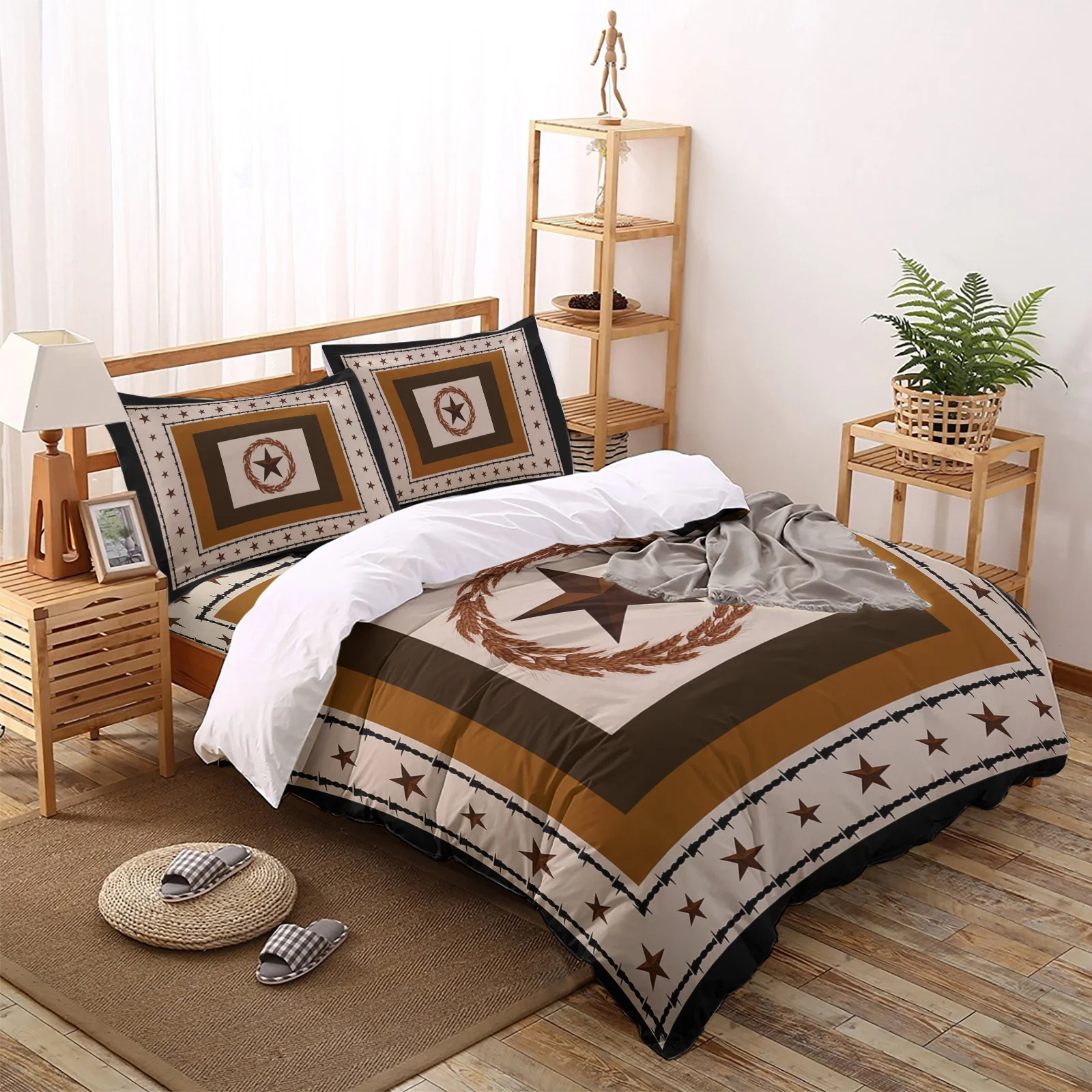 

Brown Texas Western Star Comforter Bedding Sets Bed Linen Pillowcase Bedroom Decoration Duvet Cover