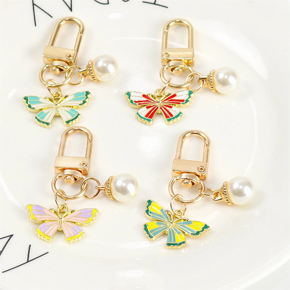 

Cute Animal Keychain Pearl Butterfly Crystal Key Ring Enamel Key Chains Souvenir Gifts For Women Men Girls Handmade Jewelry