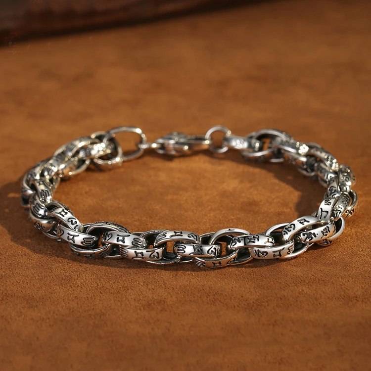 

Мужской браслет в стиле ретро YS, Серебристый браслет ручной работы с шестисимвольной мантрой