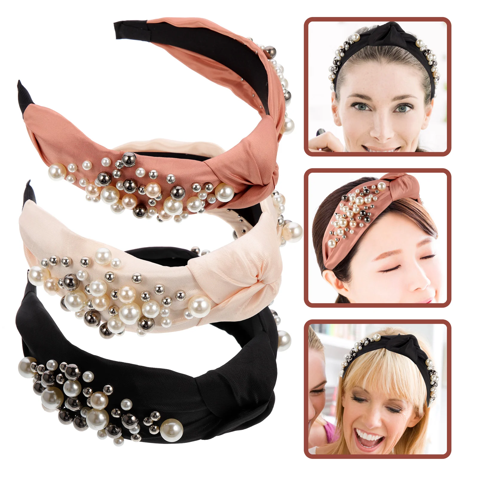 

Hair Headbands Women Pearl Cloth Hoops Hairbands Knotted Knot Band Headdress