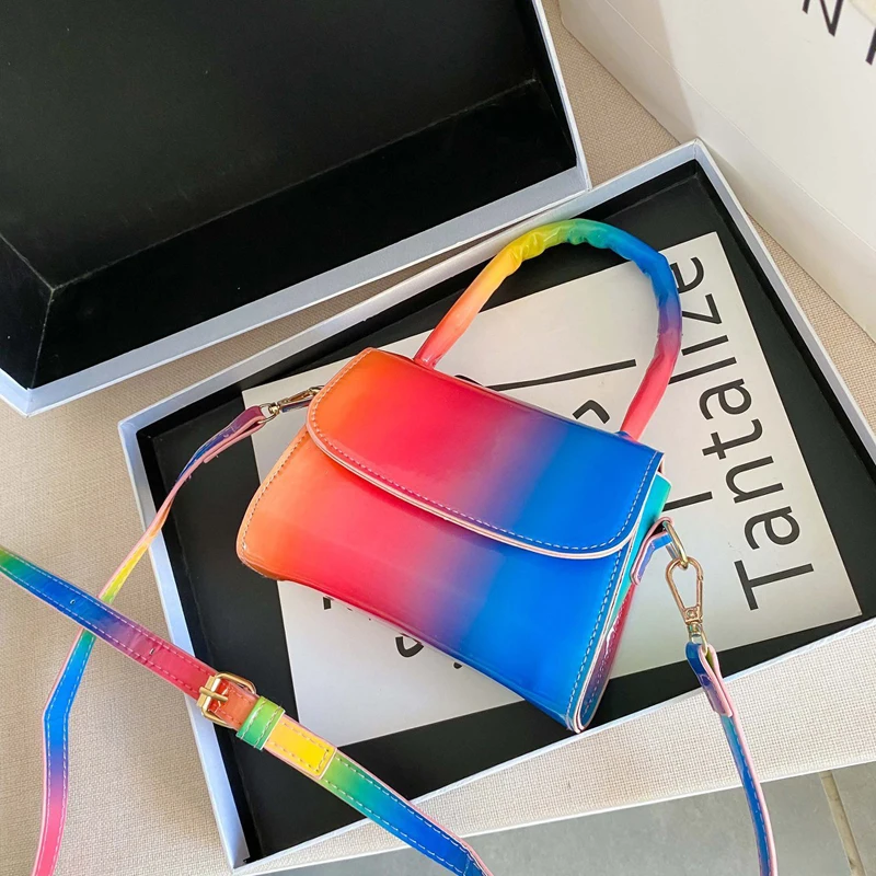 

2021 Summer New Woman Bag Fashion Gradient Color Rainbow Bag Square Shoulder Diagonal Small Bag Universal